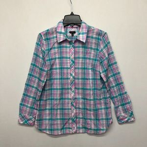 Talbots Women Long Sleeve Button Shirt Top Blouse Size Medium Plaid M097 -12